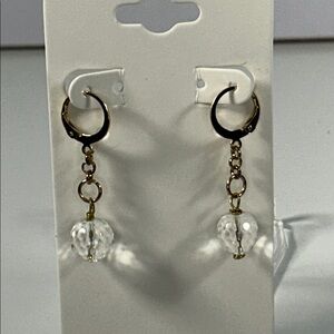 NWOT NYC 11 Gold Plated Faceted Quartz Crystal Ball Designer Dangle Earrings